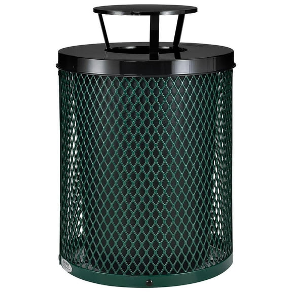 Thermoplastic Coated Mesh Receptacle w/Rain Bonnet Lid, 36 Gallon, Green
