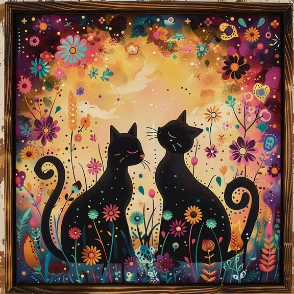 Black Cats with Colorful Wild Flowers DIY 11CT Stamped Cross Stitch Kits for Beginners Easy Needlepoint Embroidery Counted Cross Stitch Art Craft for Wall Decoration 14x14inch(2)