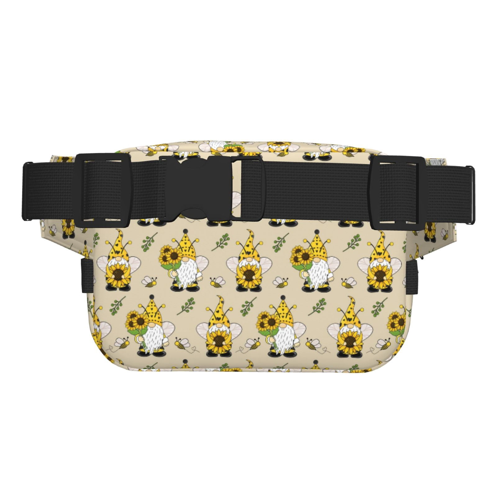 Picia Gnomes Bees And Sunflowers Print Square Double-Layer Waist Bag Mini Adjustable Waist Belt Bag Exercise Running Travel Hiking