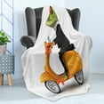 thumbnail image 4 of Animal Soft Flannel Fleece Throw Blanket, Serious Italian Frog Riding Motorcycle Fun Nature Graphic Urban Art, Cozy Plush for Indoor and Outdoor Use, 70" x 90", Green Black Orange, by Ambesonne, 4 of 5