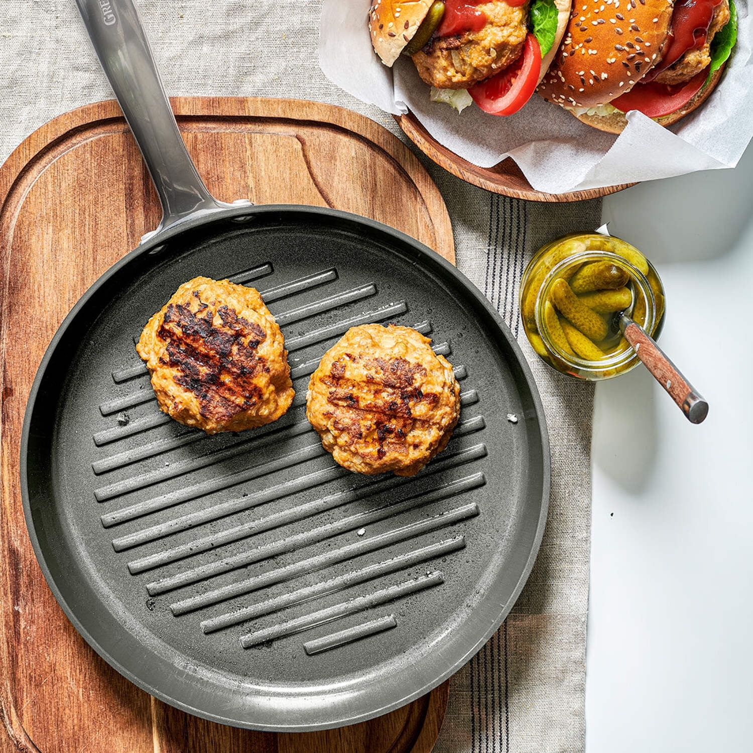 GreenPan Chatham Healthy Ceramic Nonstick 11" Round Grillpan, Gray