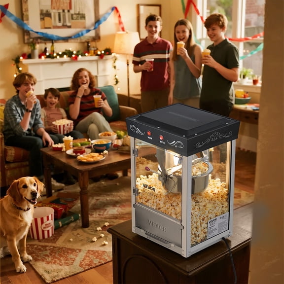 Heavy-Duty Popcorn Maker - 800W Commercial Grade, 8oz Stainless Kettle, 48 Cups/Batch, Countertop Design with PC Glass Door