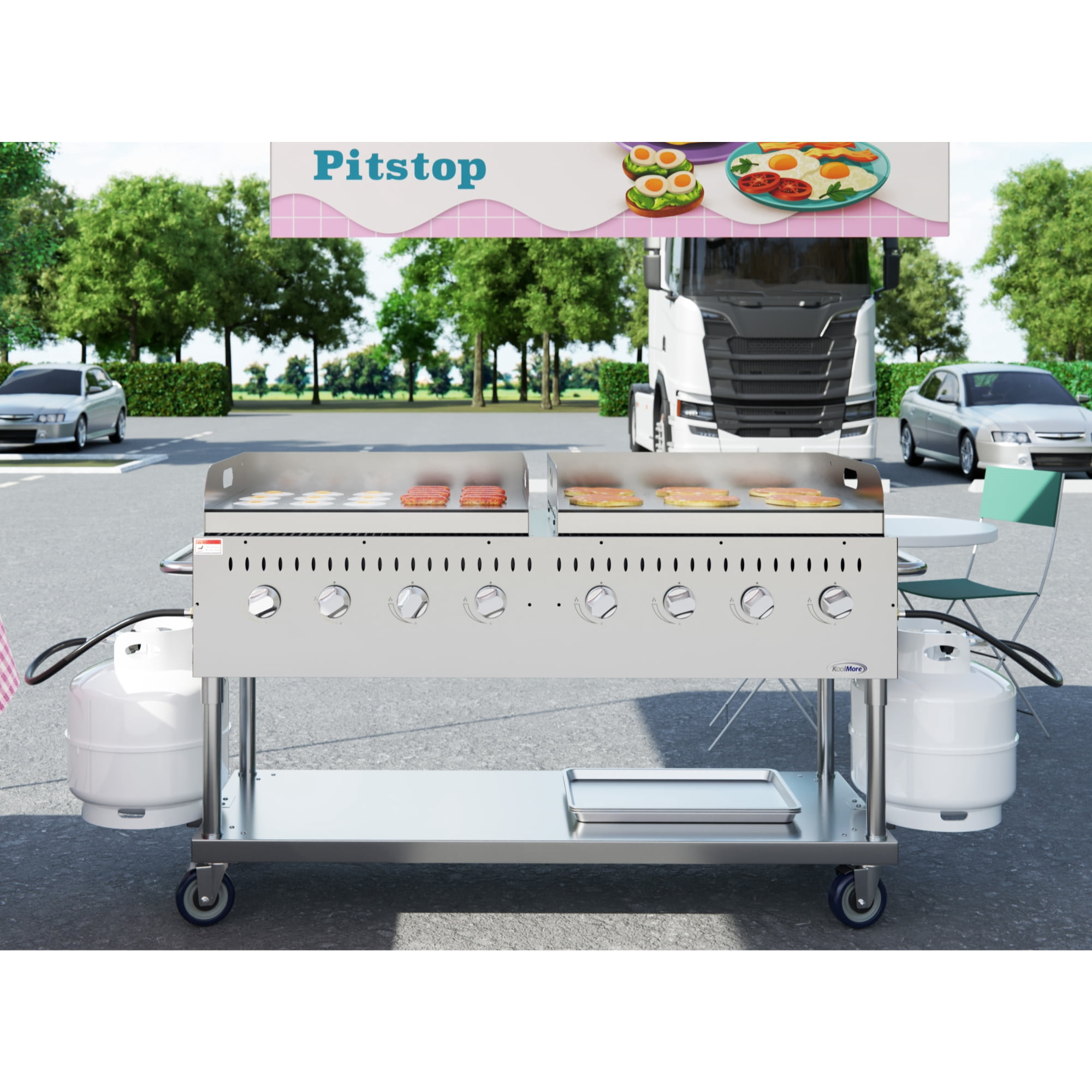 60 in. 8-Burner Commercial Outdoor Propane Gas Grill with Two 30 in. Griddles in Stainless-Steel, ETL Listed (CGKIT6-G30G30)
