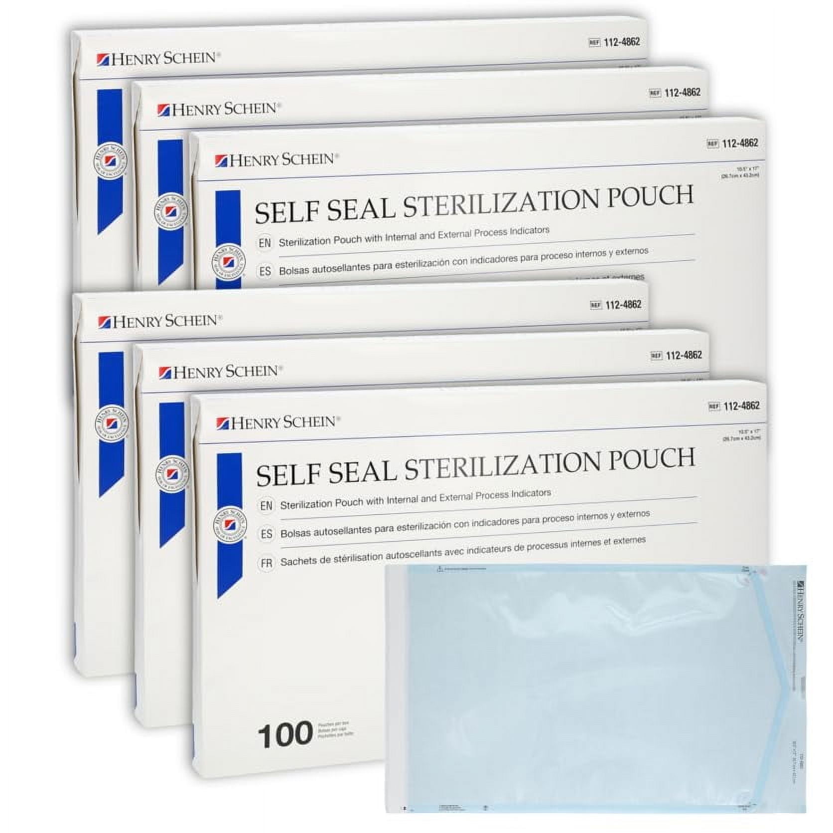Self-Sealing Sterilization Pouches, Latex-Free, Built in Color Change Guide 10.5 in x 17 in 100/Bx, 6 Boxes, 600 Count