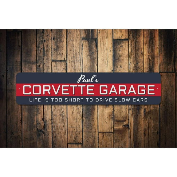 Corvette Garage Name Novelty Decor, Metal Wall Sign - 4x18 Inches