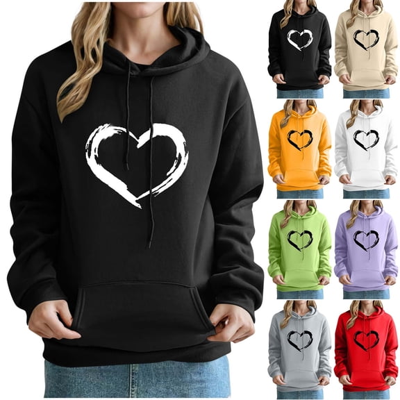 Hrsba Pullover Hoodies for Women Print Drop Shoulder Long Sleeve Front Pocket Hooded Sweatshirt