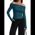 thumbnail image 2 of Blusas Elegantes Informales con Hombros Descubiertos para Mujer, de Corte Entallado, de Larga, para Salir en y Otoño. Verde Pavo Real S, 2 of 8