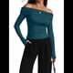 thumbnail image 2 of Blusas Elegantes Informales con Hombros Descubiertos para Mujer, de Corte Entallado, de Larga, para Salir en y Otoño. Verde Pavo Real M, 2 of 8