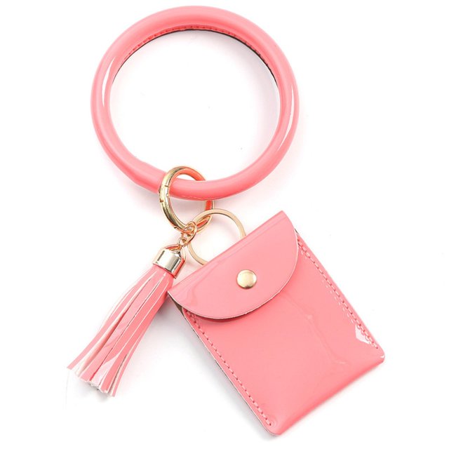 Large Bracelet Keychain Card Holder Tassel Bangle Key Ring Wristban With Wallet