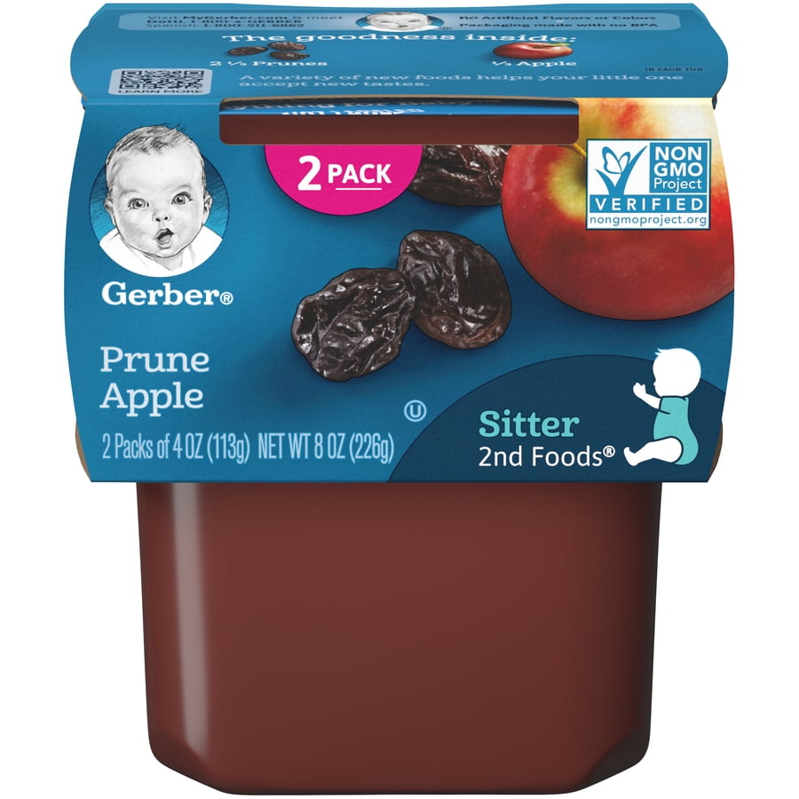 (2 Pack) Gerber Natural Stage 2, Prune Apple Baby Food, 1