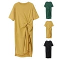 thumbnail image 4 of Women Summer Short Sleeve Kink Dress Casual Shirt Midi Korean Side Split Ladies, 4 of 9