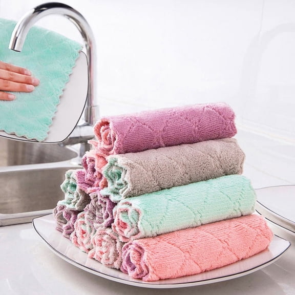 Microfiber Dish Towels – Wave Edge Absorbent Cleaning Cloths, Quick-Dry Lint-Free Kitchen Rags for Washing Dishes, Countertops, and Glass (Multicolor Set)