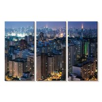 Elephant Stock Sao Paulo Twilight Glow Wall Art - Horizontal Multi Panel Canvas - Living Room Wall Decor - City Multi Panel - Gray And Beige Decor - 50" x 32"