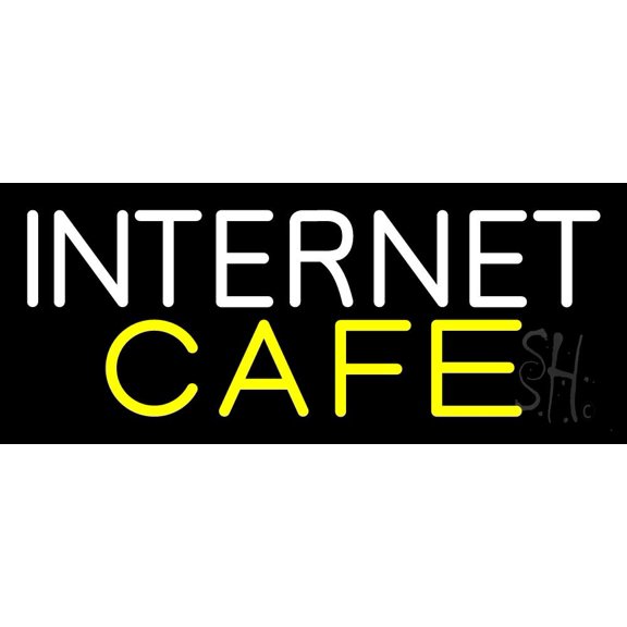 Internet Cafe LED Neon Sign 10 x 24 - inches, Clear Edge Cut Acrylic Backing, with Dimmer - Bright and Premium built indoor LED Neon Sign for Computer & Electronics store decor.