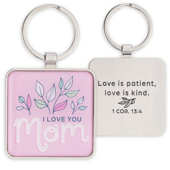 Christian Art Gifts Inspirational Split Metal Scripture Keychain for Moms: I Love You Mom Encouraging Bible Verse Accessory for Women & Mothers, Keyring for Lanyards, Car Keys, Pink Floral & Silver