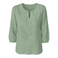thumbnail image 5 of Women's Cotton Linen 3/4 Sleeve V Neck Lace Blouse Loose Fit Casual, 5 of 7