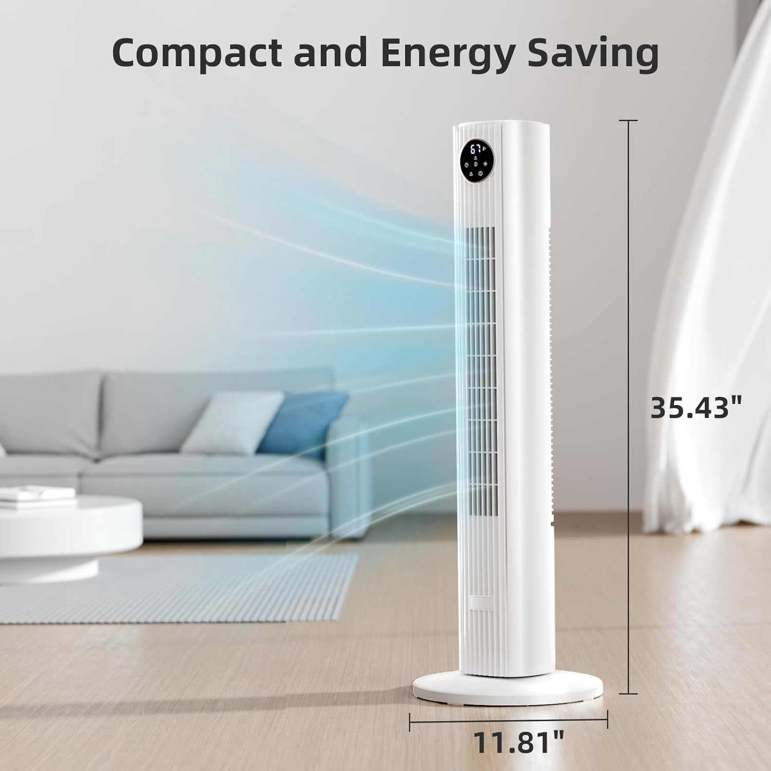 FREE VILLAGE 36 inch Tower Fan Portable Floor Fans,85°Oscillating Fan Quiet Cooling 12H Timer Remote Control Standing Bladeless Electric 3 Wind Speeds 4 Modes Bedroom Drom Office,White