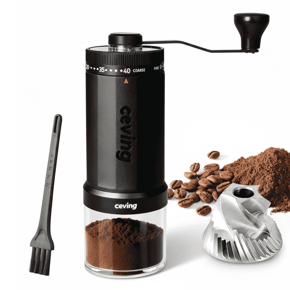 Ceving Manual Coffee Grinder, Stainless Steel Burrs, 60g Large Capacity, 40 External Settings, High-Precision, Food-grade Plastic Body