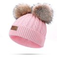 thumbnail image 1 of Gorro de lana para niño pequeño, gorro de punto con doble pompón y giro invernal, color rosa, 1 of 1