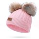 thumbnail image 1 of Gorro de lana para niño pequeño, gorro de punto con doble pompón y giro invernal, color rosa, 1 of 1