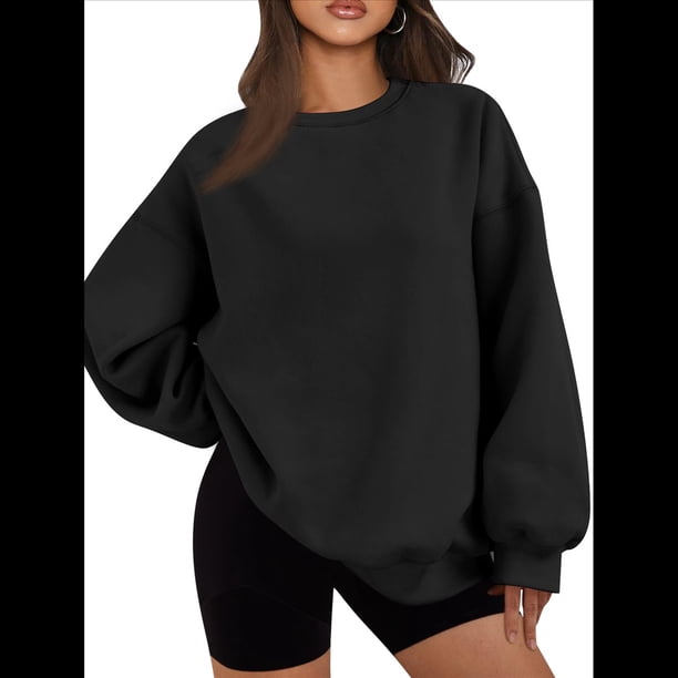 Sudadera con Capucha de Gran Tamaño para Mujer, Suéteres de Larga con Cuello Redondo de , Conjuntos Cómodos de Moda de Otoño. Negro L