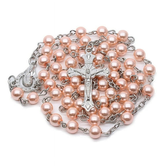 Qisuw Rosary Beads Catholic Necklace for Women Crucifix Cross-Charm Long Chain Christian Amulet Necklace Religious Jewelry