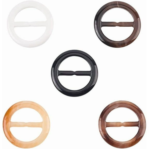 Colorful 20Pcs 5 Colors Resin Belt Buckle 1.6" Round Silk Scarf Ring T Shirt Ties Clip Clasps Adjuster Corner Knotted Waist Wrap Fasten Holder Button for Clothing Women Decoration Accessories