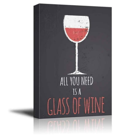 - Wall26 - Chalkboard Style Illustration with a Glass of Red Wine - Canvas Art Wall Decor - 32