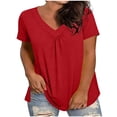 thumbnail image 5 of Plus Size Summer Tops Womens Pleated V Neck Short Sleeve Dressy Casual T-shirts Loose Fit Soft Basic Tees (XL, Red), 5 of 6
