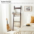 thumbnail image 3 of Blanket Ladder for Living Room and Bedroom, 5-Tier Wall Leaning Towel Rack for Bathroom, Decorative Ladder Shelf with 4 Removable Hooks, Farmhouse Blanket Storage, Brown, 3 of 17