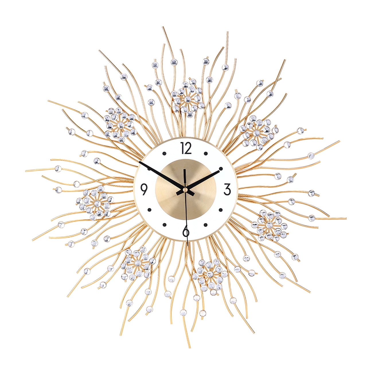 Luxury Sunburst Wall Clock with Crystal Accents - Christmas & New Year Modern Decor for Living Room, Bedroom, Office