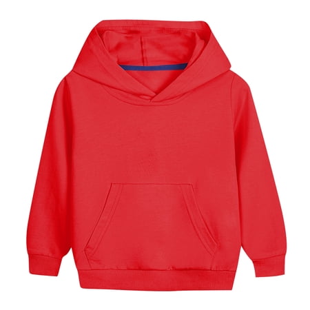 Toddler Hoodies with Pocket - Unisex Kids Boys Girls Solid Long Sleeve Fleece Pullover Hooded Sweatshirts Tops New Red 3-4T