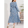 thumbnail image 4 of Round Neck Bow Detail Floral Print Dress for Women Mid-Calf Length Blue Small, 4 of 4