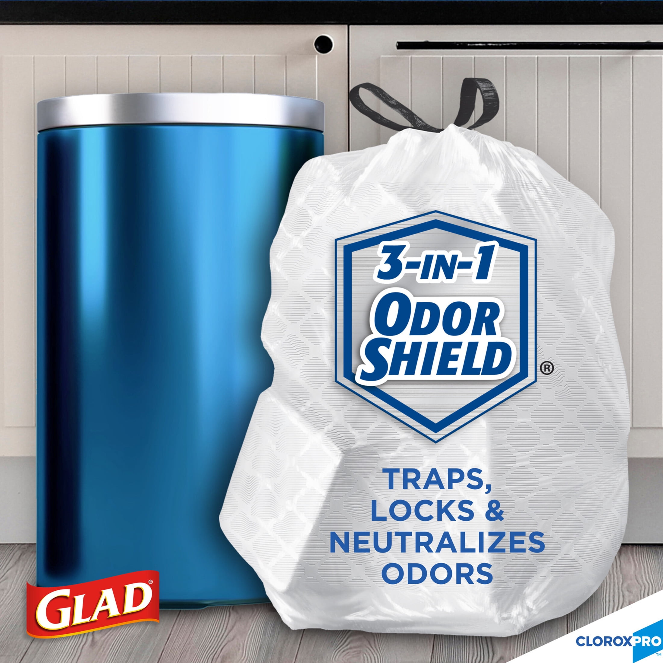 Glad Reinforced Strength Tall Kitchen Drawstring Trash Bags, 13 Gallon, 100 Bags