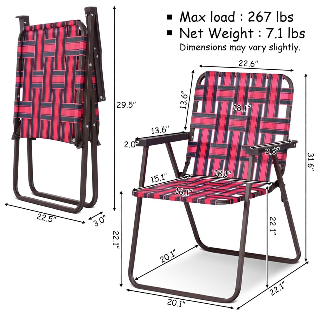 Hommoo 6-Pack Foldable Beach Chairs for Camping, Lawn & Outdoor Use, Heavy-Duty Steel Frame, Fade-Resistant PE Webbing, Portable & Easy Setup, Red