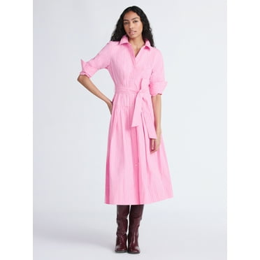 Free Assembly Women's and Women’s Plus Belted Cotton Maxi Shirtdress with Long Sleeves, Sizes XS-4X