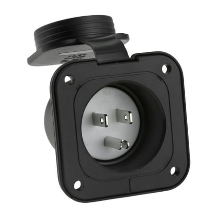 15 Amp Flanged Inlet, 125V NEMA 5-15P Shore Power Inlet Receptacle, AC Port Plug with Waterproof Cover Recessed Male Outlet, 2 Pole 3-Wire Straight Blade Electric Plug for RV Trailer Shed Block Heate