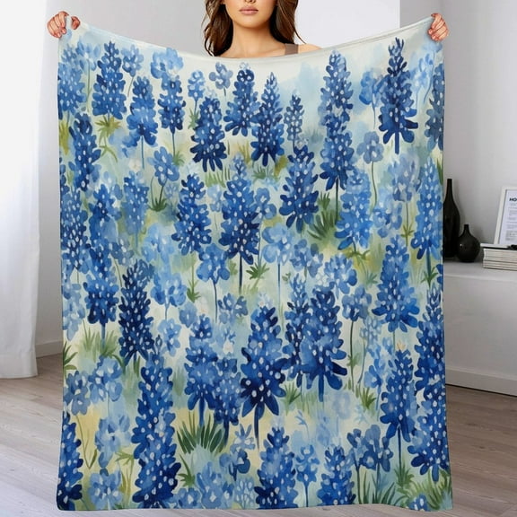 Bluebonnets Field Luxury Flannel Blanket 60"x80" Blossom Bluebonnet Luxury Velvet Super Soft Gifts for Women Throw Blanket Unique Ideas Girls Boys
