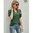 thumbnail image 3 of ZHENWEI Womens Casual V-Neck T-Shirts Loose Puff Short-Sleeve Tops Tunic Blouse, 3 of 8