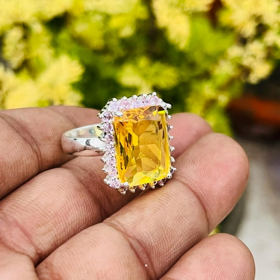 Citrine Statement Ring – Sterling Silver October Birthstone | Unique Yellow Gemstone Vintage Cocktail Ring | Handmade Artisan Jewelry