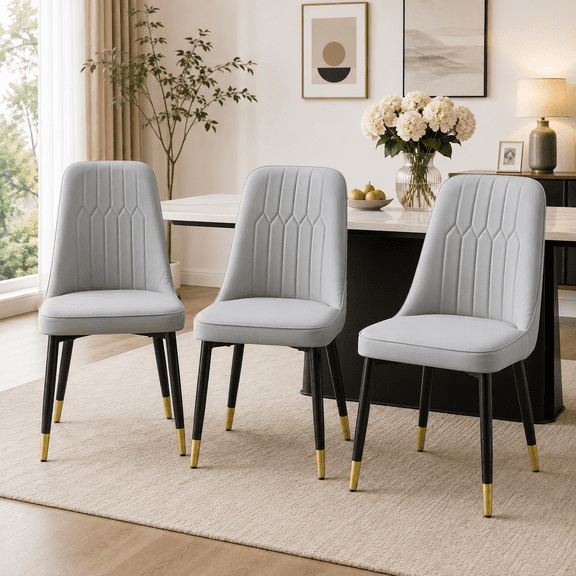 SUDICA Light Gray PU Leather Dining Chairs Set of 3 with Metal Legs for Dining Room