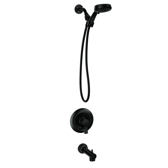Moen Meena Matte Black Single Handle Modern Shower Faucet Set with Handshower and Tub Spout for Bathtub, Valve Included