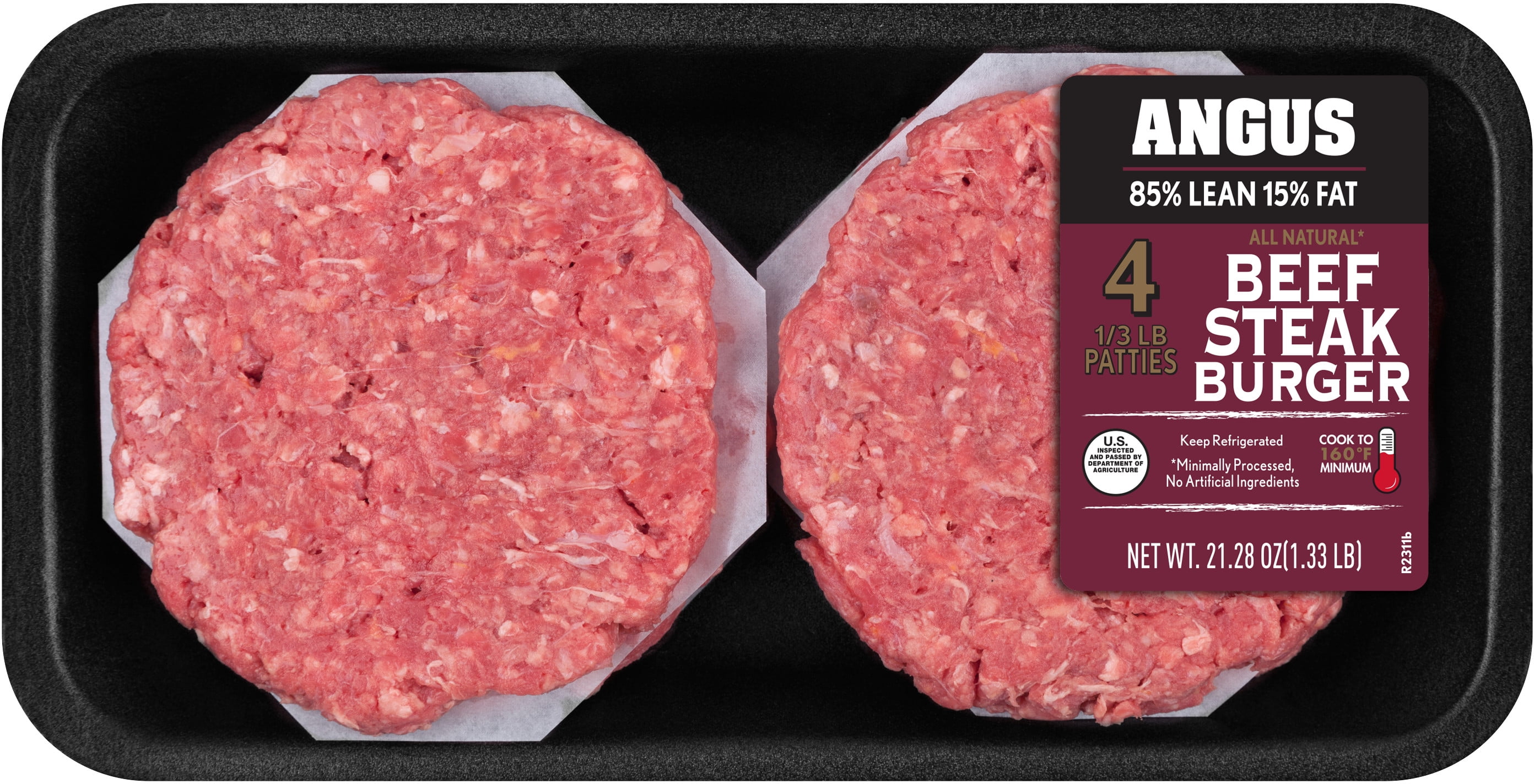 All Natural* 85 Lean/15 Fat Angus Ground Beef Burgers 4 Count, 1.33