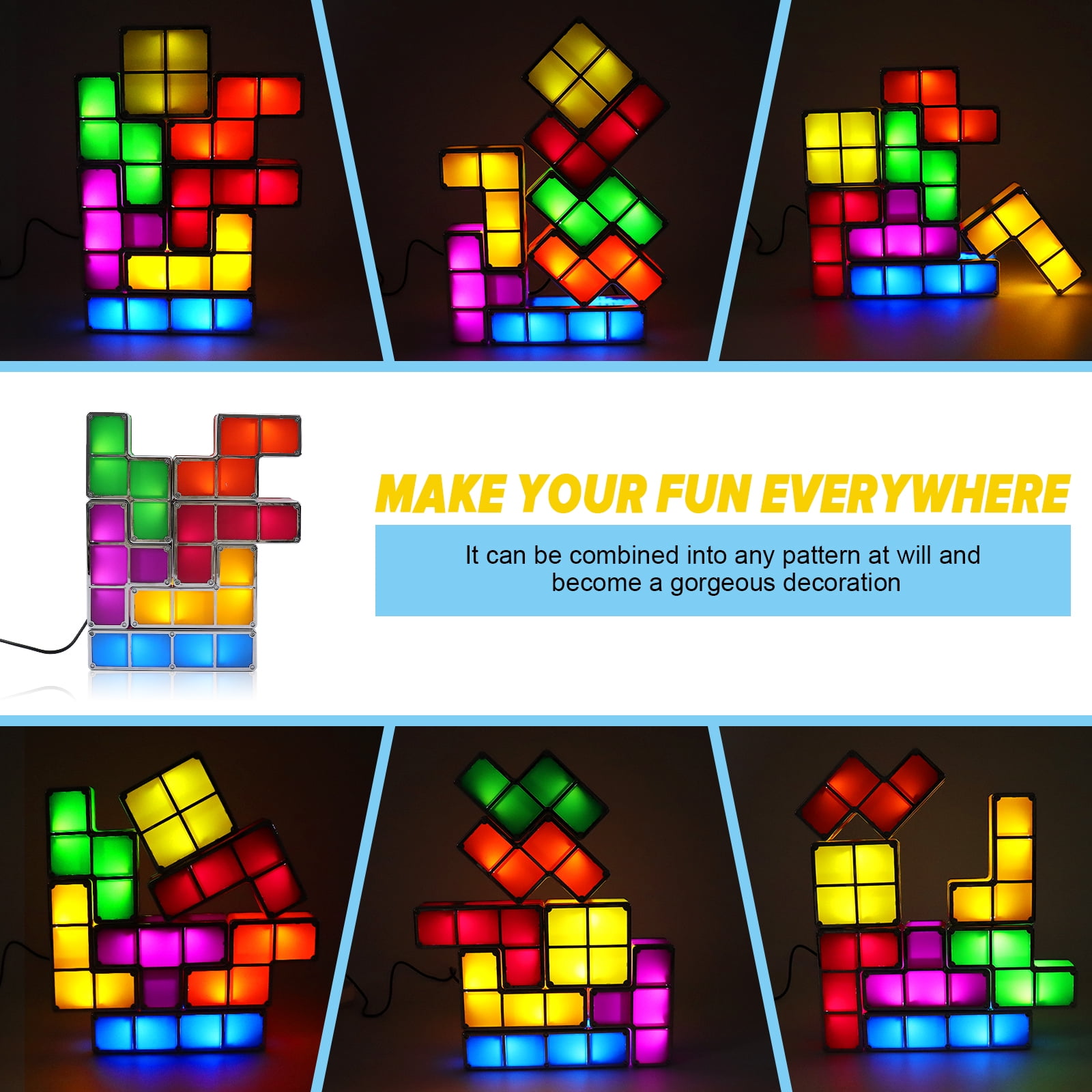 LOSCHEN DIY Stackable 3D Puzzle Night Light - 7-Color LED Interlocking Desk Lamp with Induction, USB-Powered Magic Light Toy for Kids Teens & Gamer Room Decor
