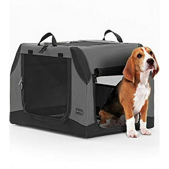Petsfit Portable Dog Crate, Adjustable Fabric Cover by Spiral Iron Pipe, Strengthen Sewing Collapsible Dog Crate 3 Door Design (30" x 20" x 19", Gray)
