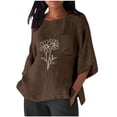 thumbnail image 2 of Ounisa Linen Shirts for Women 3/4 Sleeve Plus Size Tops Loose Crew Neck T Shirts Casual Three Quarter Length Tunic Summer Printed Tops with Pocket, 2 of 6