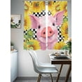 thumbnail image 4 of Farm Pink Pig Sunflower Sheer Curtains 2 Panels Set Country Farmhouse Yellow Flower Black Checkered Sheer Window Curtains Light Filtering Rod Pocket Voile Drapes for Bedroom Living Room 52"X72", 4 of 8