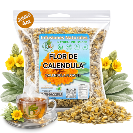 Calendula Loose Leaf Herbal Tea Dried Marigold Flower Petals Wildcrafted Non-GMO Gluten-Free 4 oz By BexpertsUSA