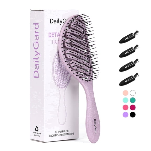 Daily Gard Professional Detangling Hair Brush PP, Wheat Straw, Nylon 23.5 7.7 4.8cm Synthetic Eliptical Maze vent Hair Brush, Detangling, Purple