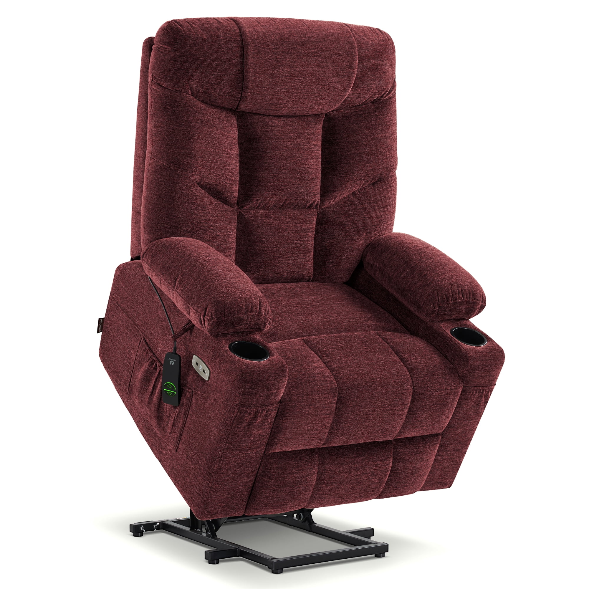 MCombo Large Power Lift Recliner Chair with Extended Footrest for 5'7"-6'2" Elderly People, Fabric, Burgundy